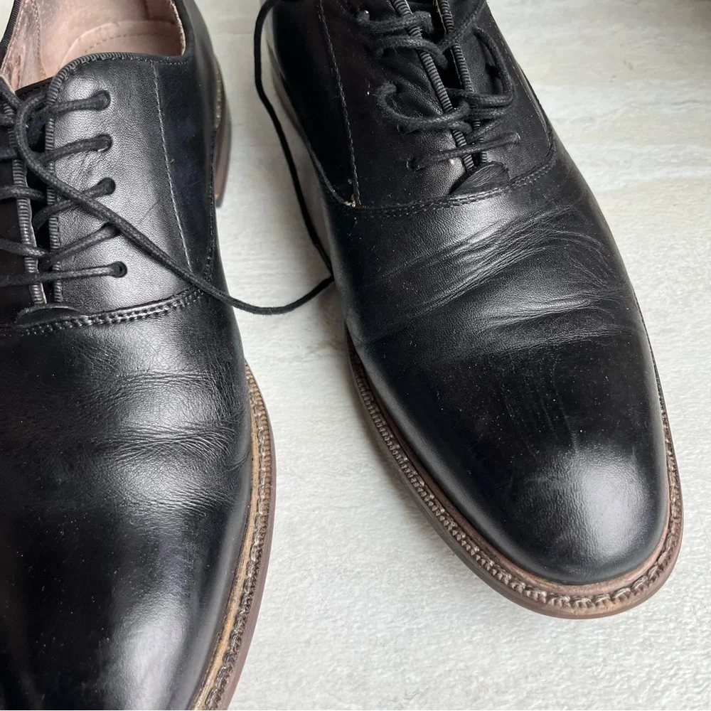 ** Aston Grey Leu Leather Oxford Black Shoes Size 8.5 EUC